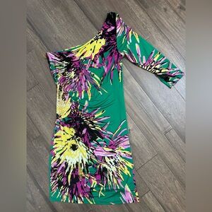 Baby Phat One-Shoulder Dress in Green, Yellow, and Purple